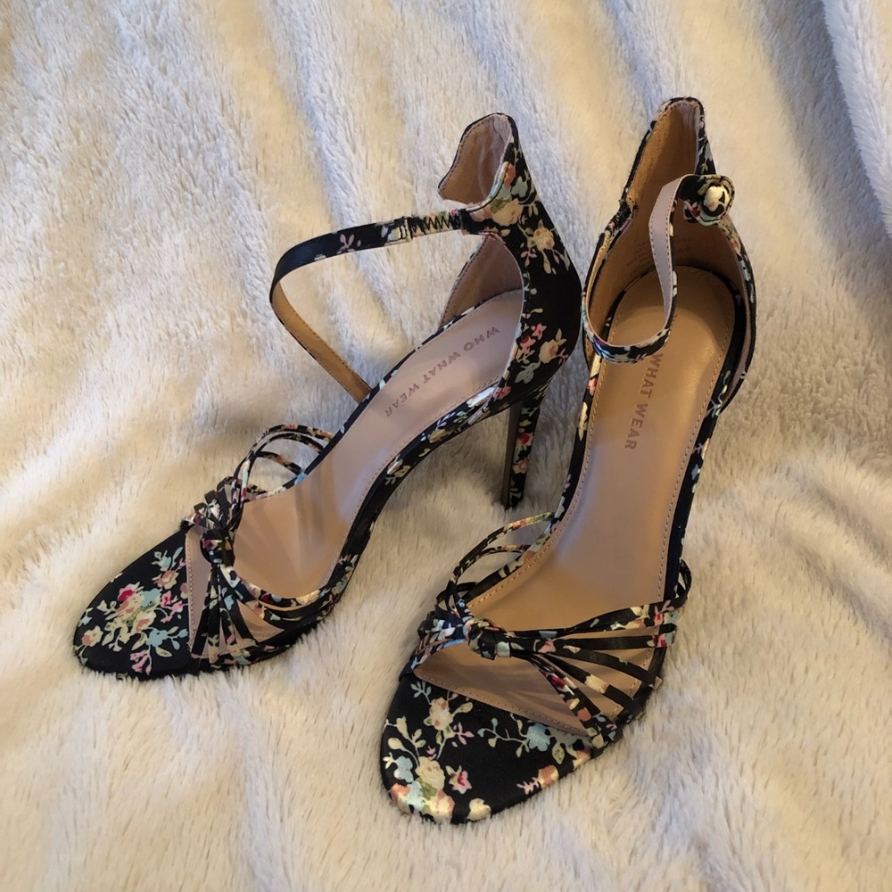 Who What Wear Floral Ankle Strappy Heels